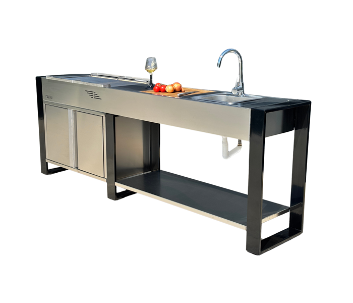Gratar inox complet cu blat, chiuveta si spatiu depozitare