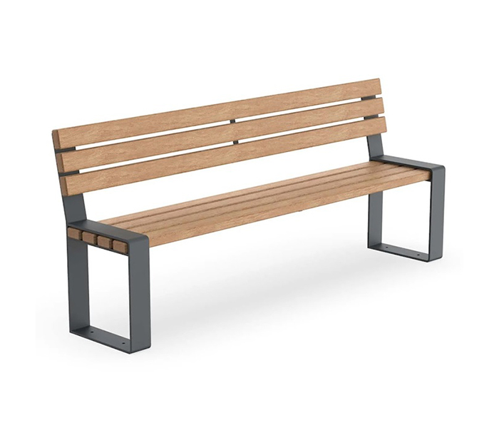 Banca pentru spatii publice cu spatar, metal si lemn tratat